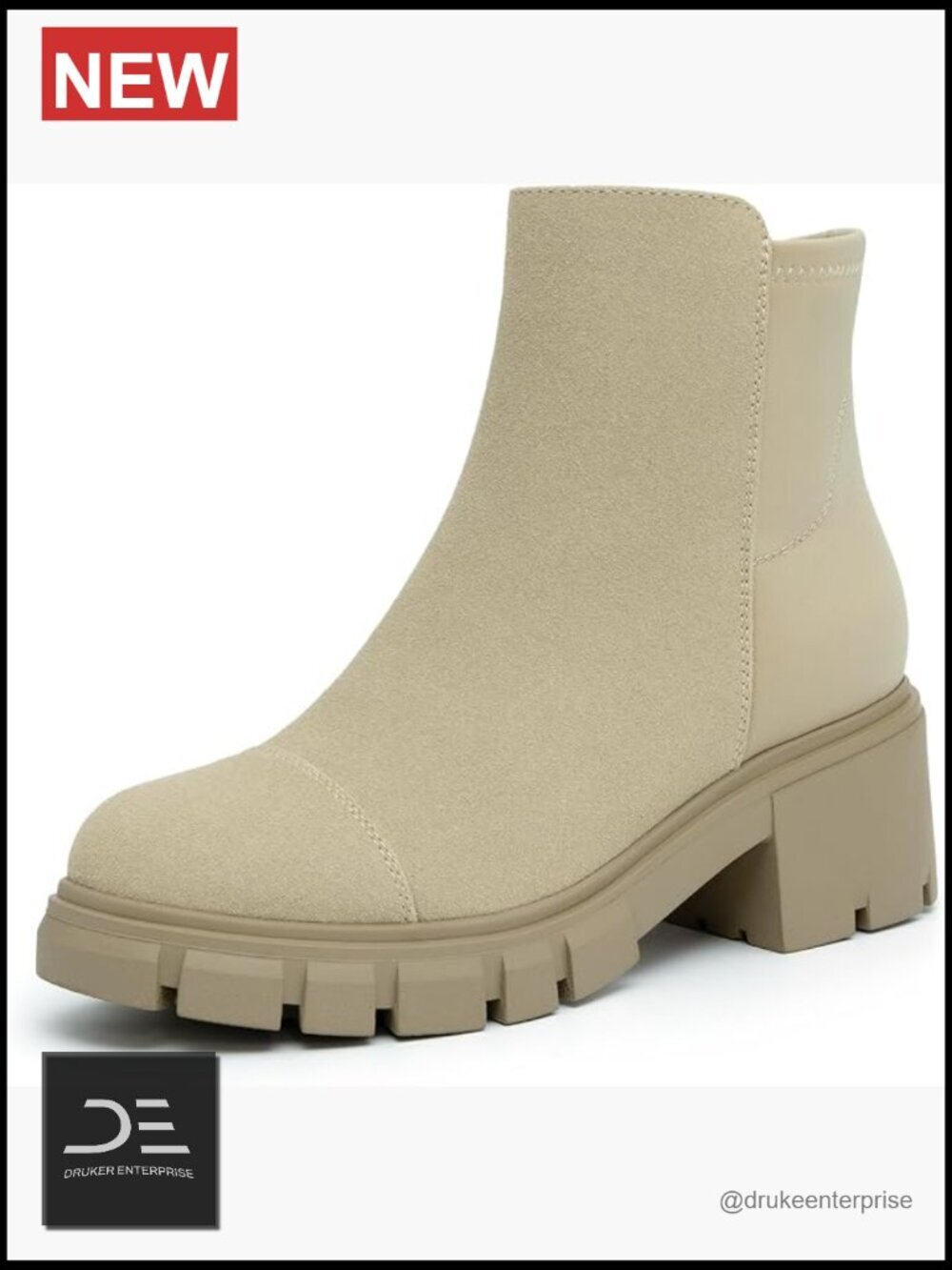 Platform Lug Sole Chunky Heel Chelsea Booties with Side Zipper